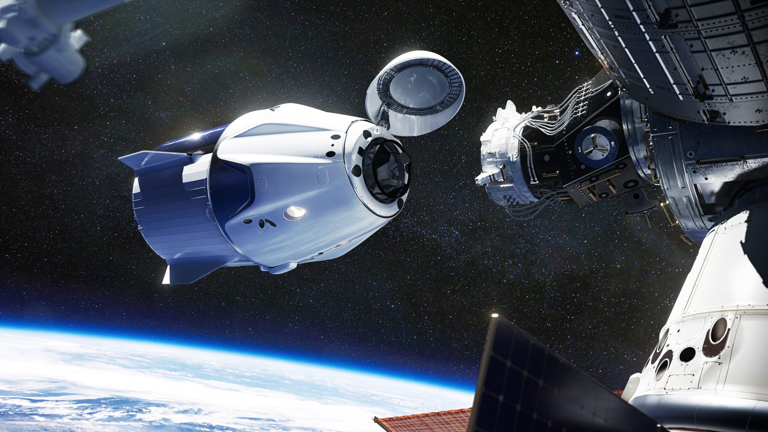 Spacex,Crew,Dragon,Spacecraft,Docking,To,The,International,Space,Station.