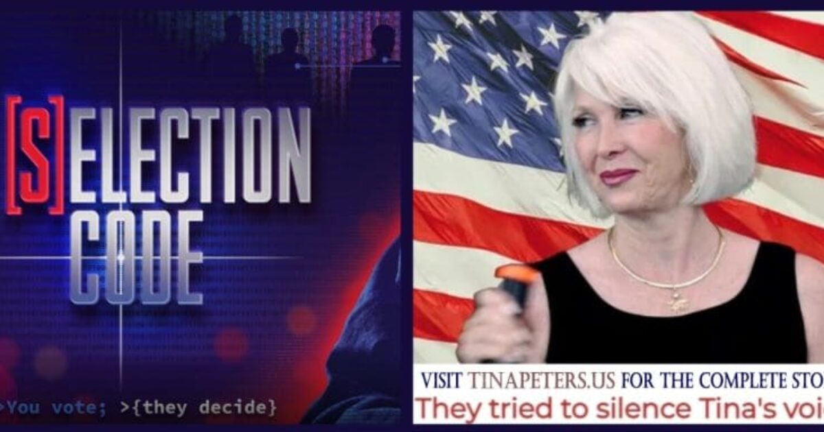 Image promoting election integrity featuring the text "[S]ELECTION CODE" and a woman with light hair in front of an American flag, emphasizing the importance of voter participation.