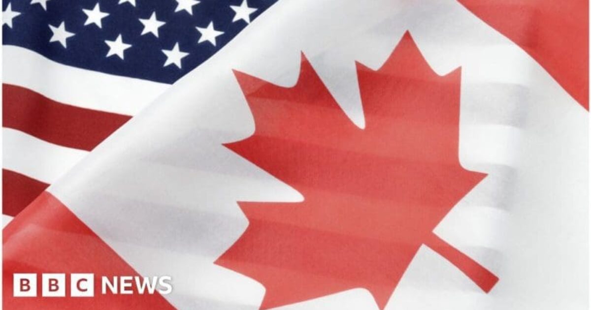 Flags of the United States and Canada overlapping, symbolizing the close relationship between the two countries.