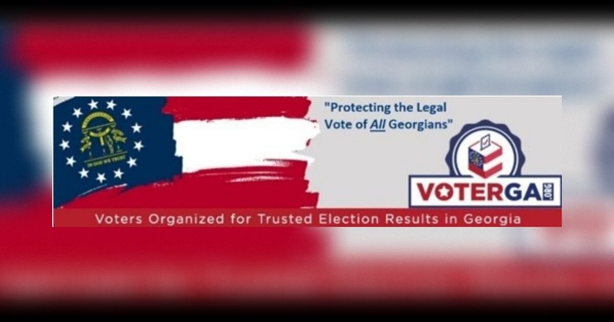 VoterGA logo promoting trusted election results in Georgia, featuring the state flag and emphasizing the protection of legal votes for all Georgians.