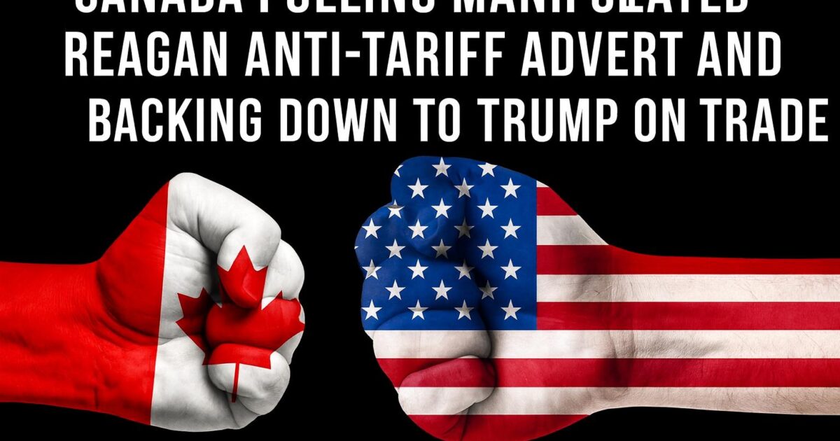 Fists painted with Canadian and American flags symbolize trade tensions as Canada withdraws an anti-tariff advertisement and concedes to Trump.