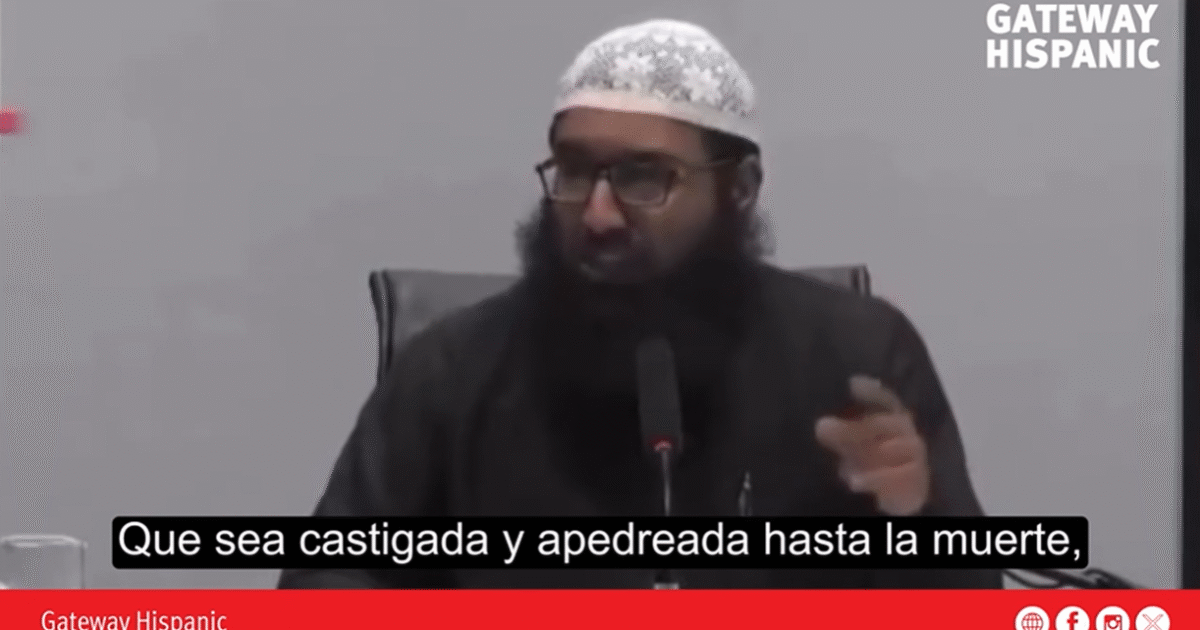 Islamic scholar discussing controversial topics during a lecture, emphasizing severe punishments in a religious context.