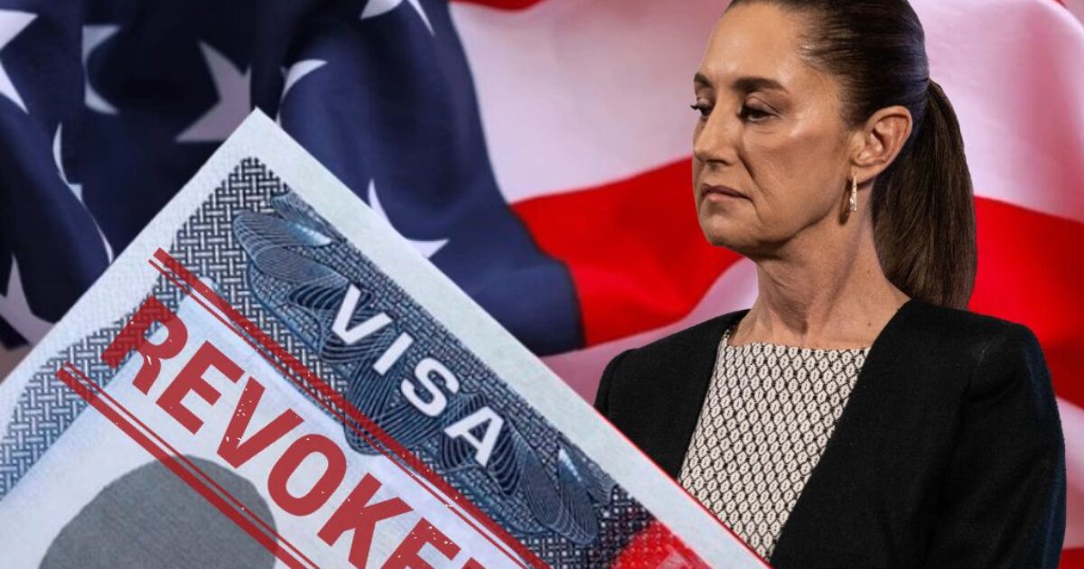 Visa revoked document in front of a U.S. flag with a concerned woman, symbolizing immigration issues and visa policy changes.