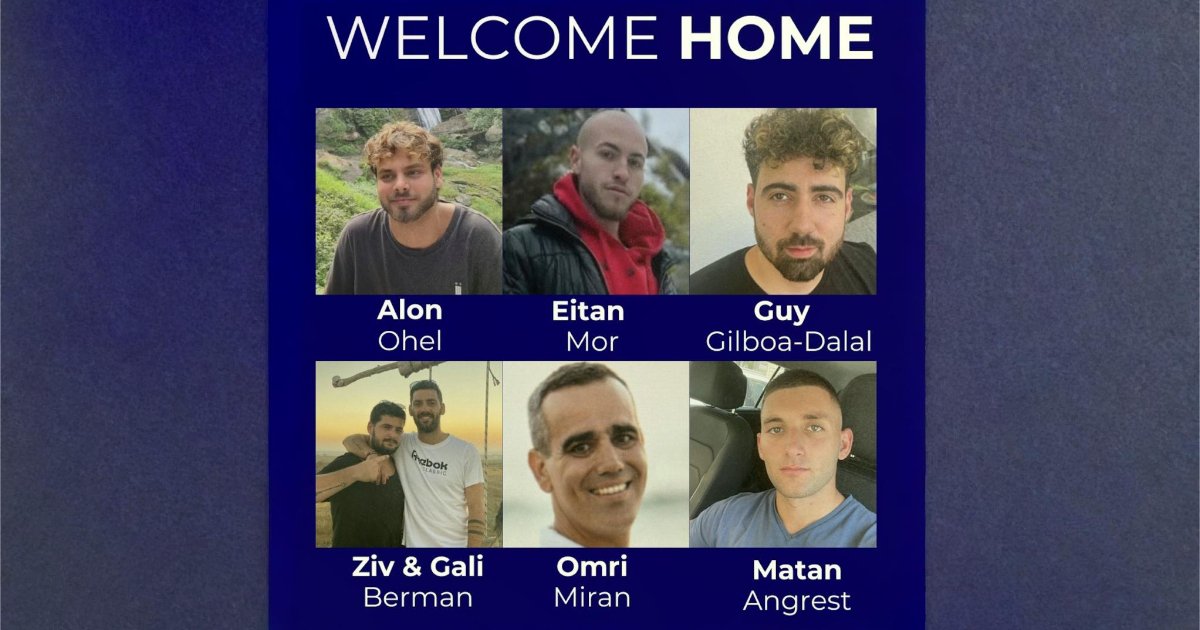Group photo of six individuals with the text "Welcome Home," showcasing Alon Ohel, Eitan Mor, Guy Gilboa-Dalal, Ziv and Gali Berman, Omri Miran, and Matan Angrest.