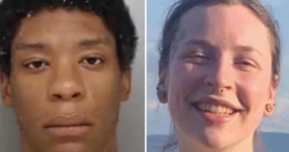 Image showing two individuals: one is a mugshot and the other is a smiling portrait against a scenic background.