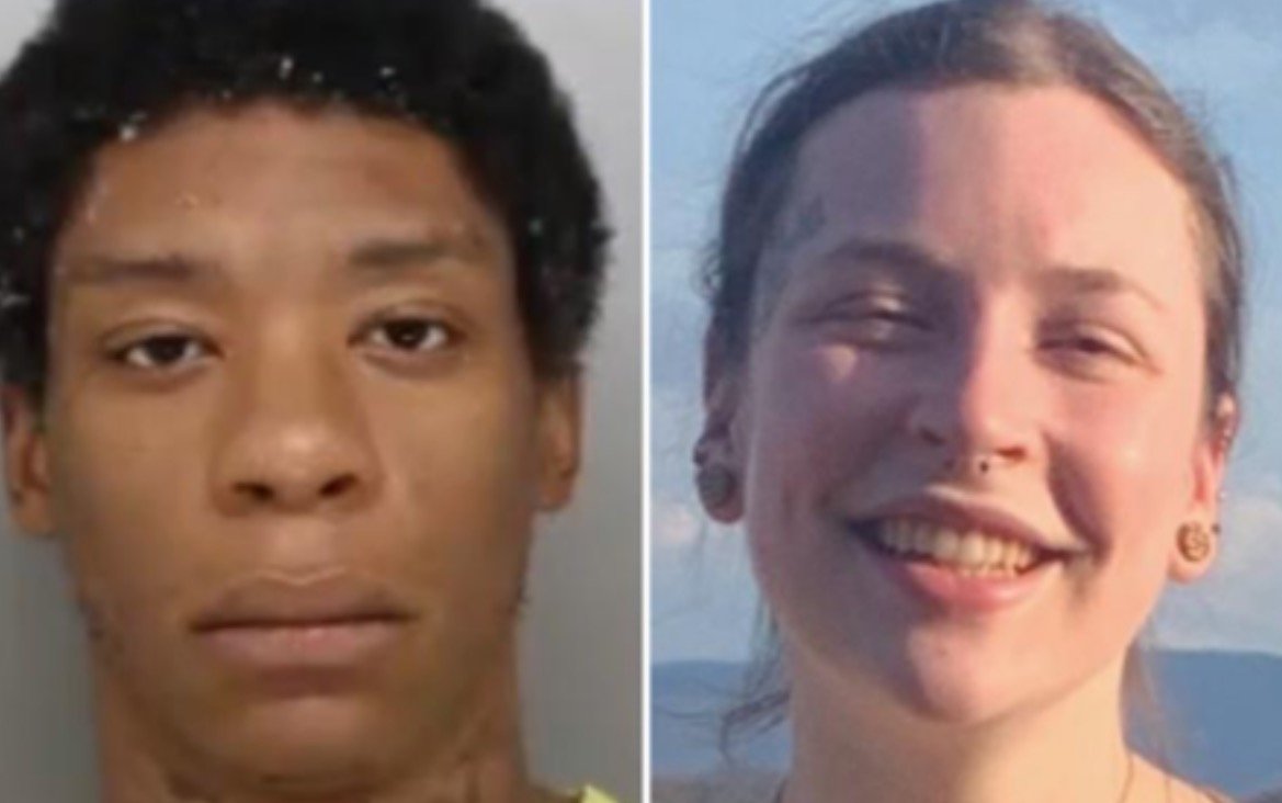 Image showing two individuals: one is a mugshot and the other is a smiling portrait against a scenic background.