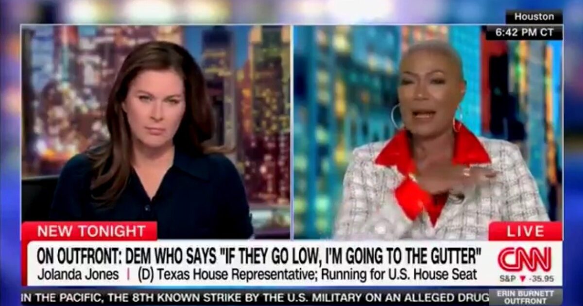Jolanda Jones, Texas House Representative, discusses her political stance during a CNN interview with Erin Burnett in Houston.