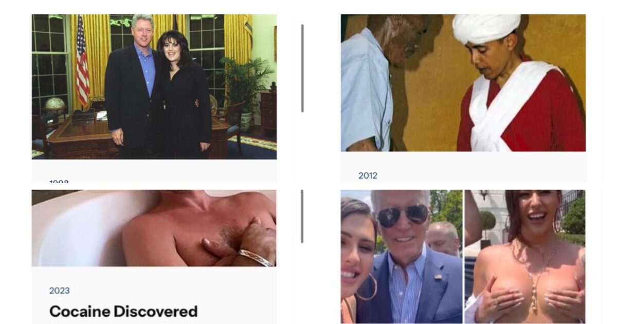 Collage of notable political moments and incidents featuring former U.S. Presidents Bill Clinton, Barack Obama, and Joe Biden.