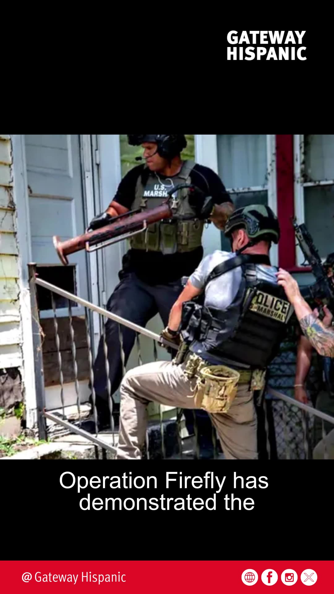 U.S. Marshals conduct an operation, showcasing tactical teamwork and law enforcement efforts during a significant police action.