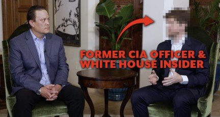 Interview with a former CIA officer and White House insider discussing intelligence insights and experiences, seated in a stylish setting.