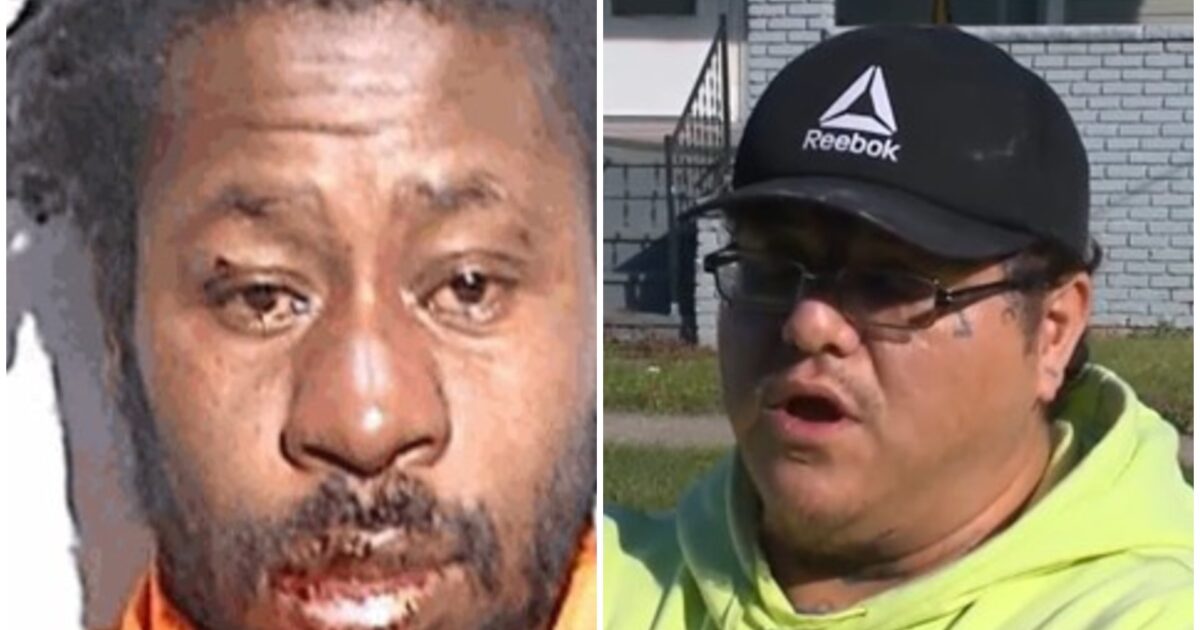 Image shows two men, one with injuries and a serious expression, the other speaking outdoors in a bright hoodie and baseball cap, highlighting a potential news story.