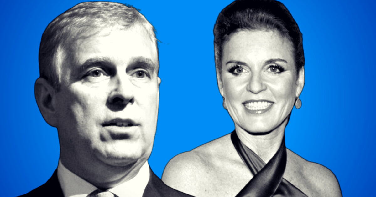 Portrait of Prince Andrew and Sarah Ferguson against a blue background, highlighting their relationship and public appearances.