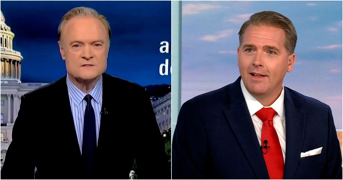 Two television news anchors presenting in a studio setting, with one on the left in front of a Capitol backdrop and the other on the right against a blue sky background.