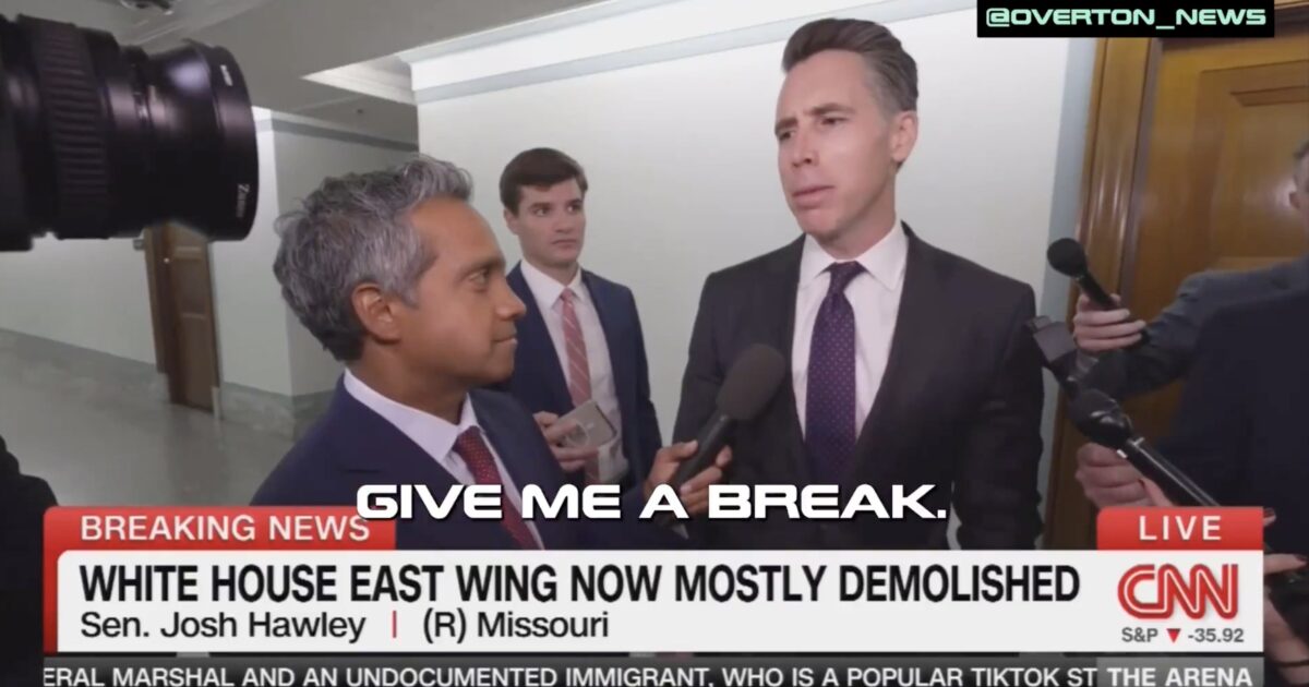 Senator Josh Hawley discusses the demolition of the White House East Wing during a press interview with reporters.