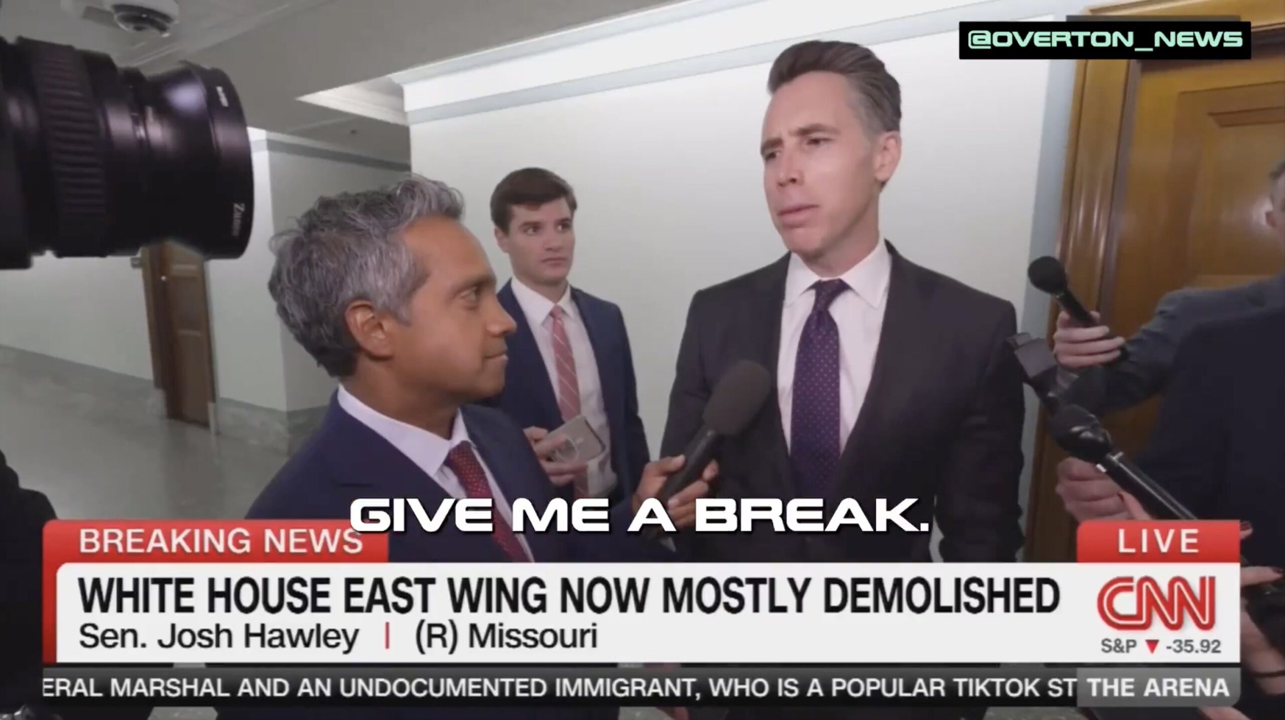 Senator Josh Hawley discusses the demolition of the White House East Wing during a press interview with reporters.