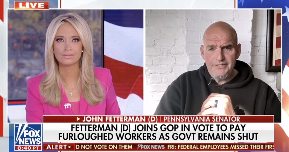 John Fetterman discusses his vote with a Fox News anchor, focusing on government shutdown impacts on furloughed workers.