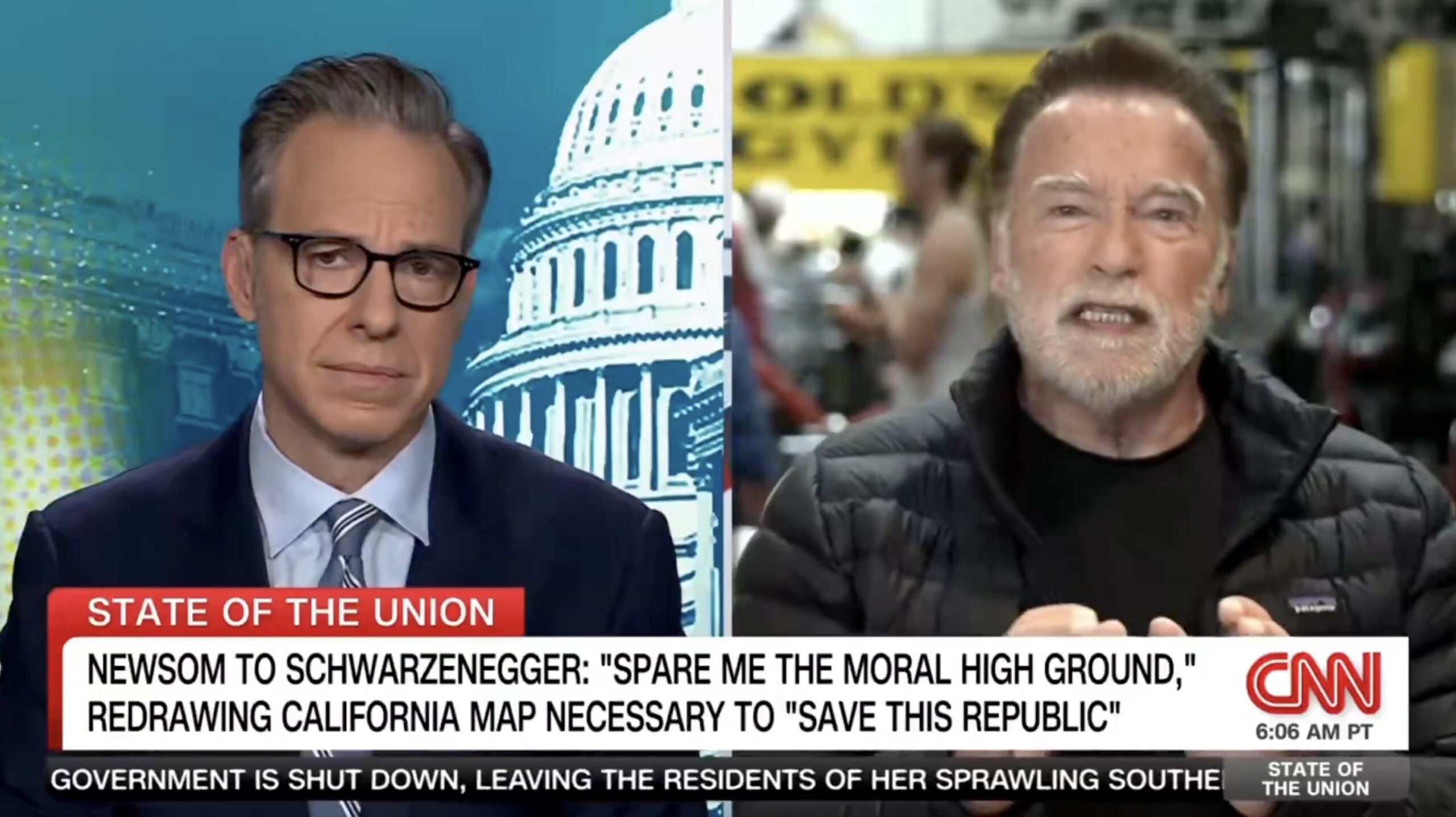 Jake Tapper interviews Arnold Schwarzenegger about California's political landscape and redistricting on CNN's State of the Union.