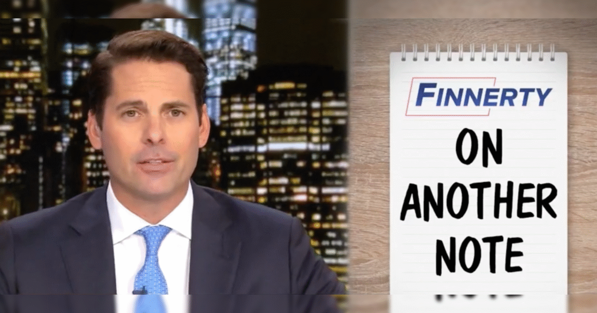 News anchor presenting a segment titled "On Another Note" with a city skyline in the background.