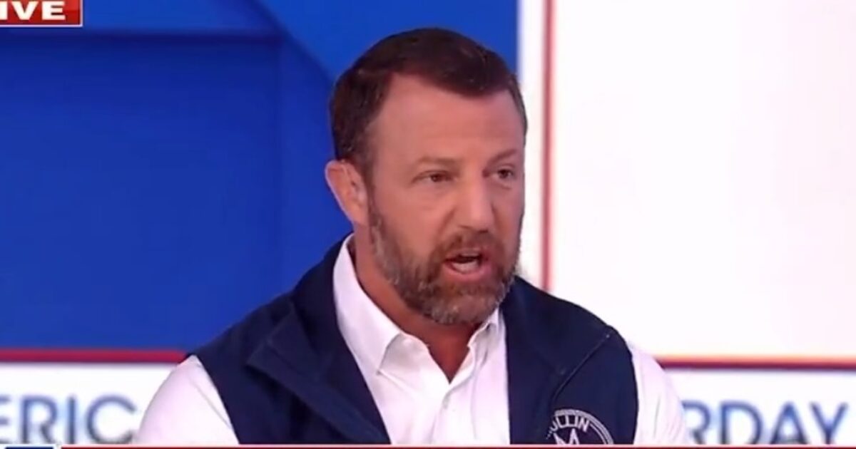 Man speaking passionately during a live television segment, wearing a blue vest over a white shirt, with a colorful background.