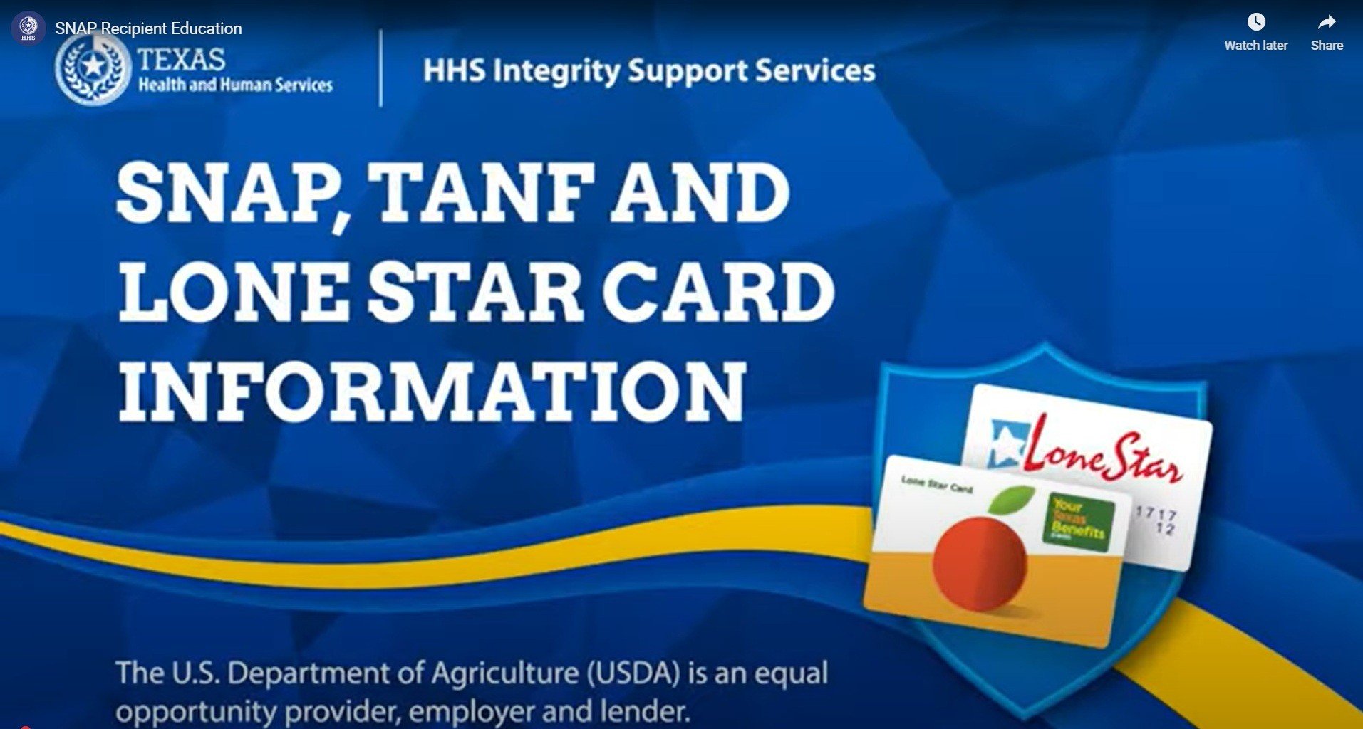 Information on SNAP, TANF, and Lone Star Card programs provided by Texas Health and Human Services for recipients.