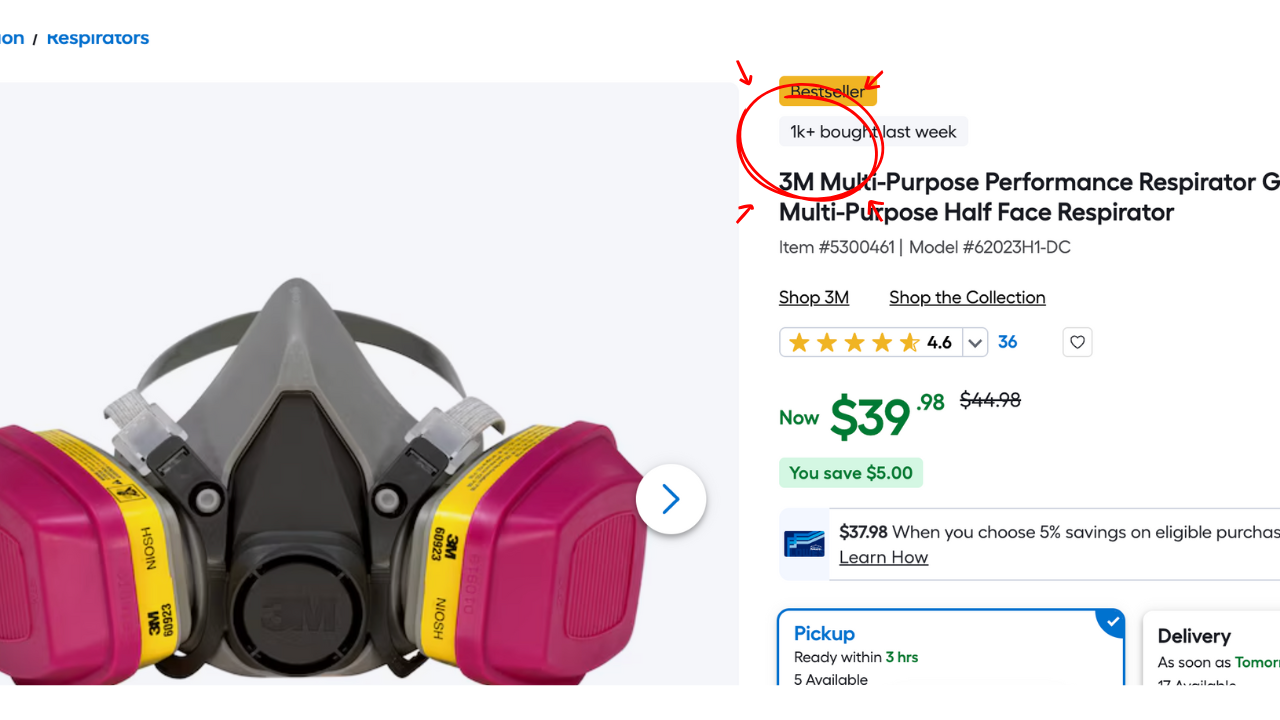 3M Multi-Purpose Performance Respirator with pink and yellow filters, designed for safety and comfort in various environments, currently priced at $39.98.
