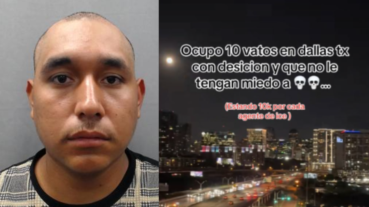 Image of a man with a serious expression alongside a nighttime cityscape, featuring text about recruiting individuals in Dallas, Texas for a specific purpose.