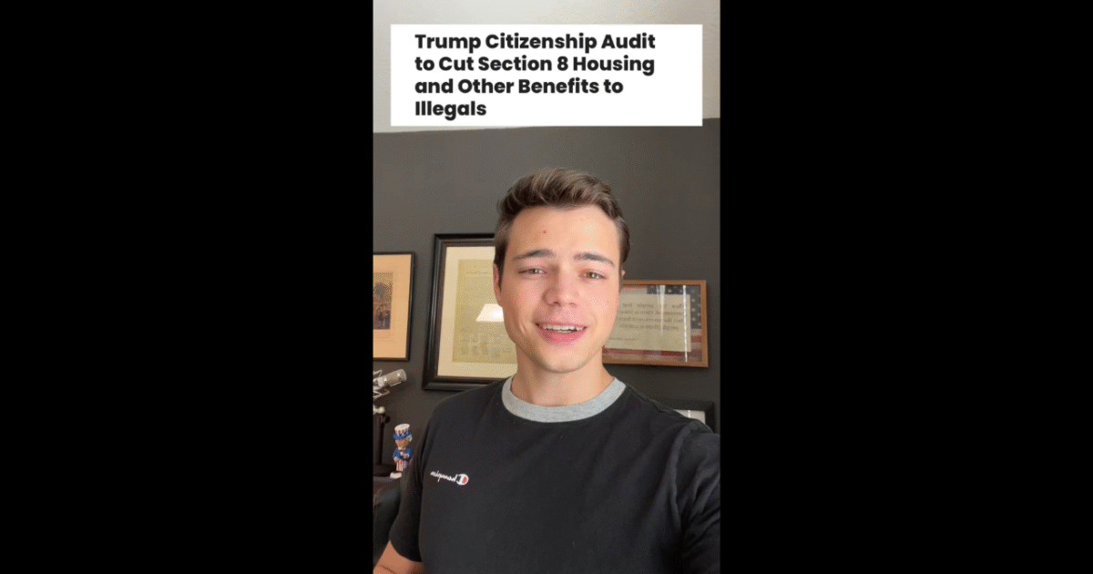 Young man speaking on a topic related to Trump's citizenship audit and its impact on Section 8 housing benefits for undocumented immigrants.