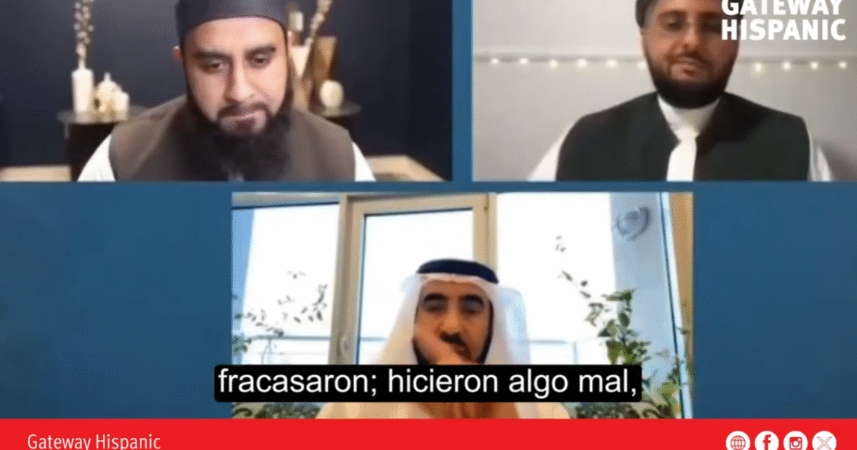 Three men engage in a discussion during a virtual meeting, with a focus on cultural and social topics, featuring a modern interior background.