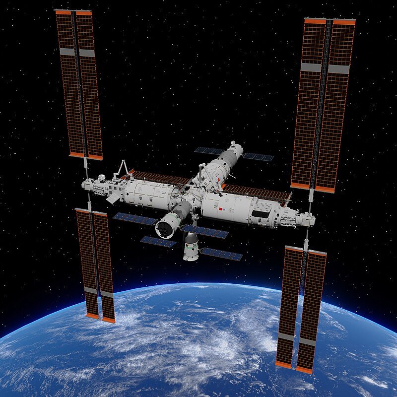 International Space Station orbiting Earth with solar panels visible, showcasing advanced technology and human exploration in space.