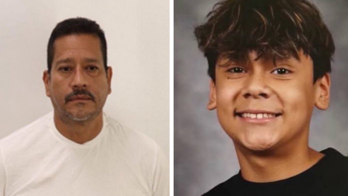 Image of a man and a boy, showcasing a serious expression on the man’s face and a smiling pose from the boy, both against neutral backgrounds.