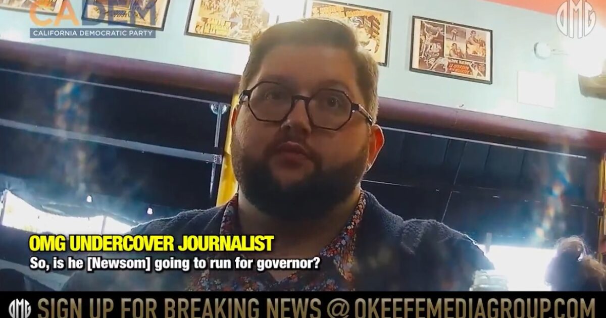 Undercover journalist discussing potential gubernatorial candidacy of Newsom at a California Democratic Party event.