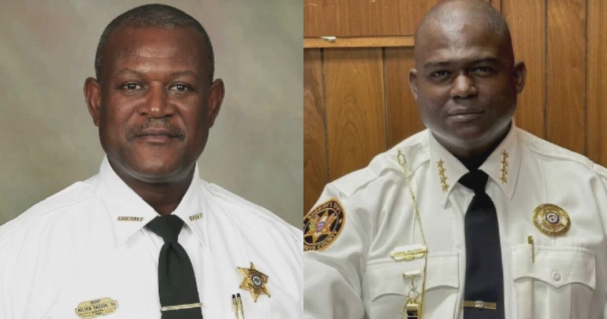 Two portraits of a sheriff in uniform, showcasing leadership and authority in law enforcement settings.