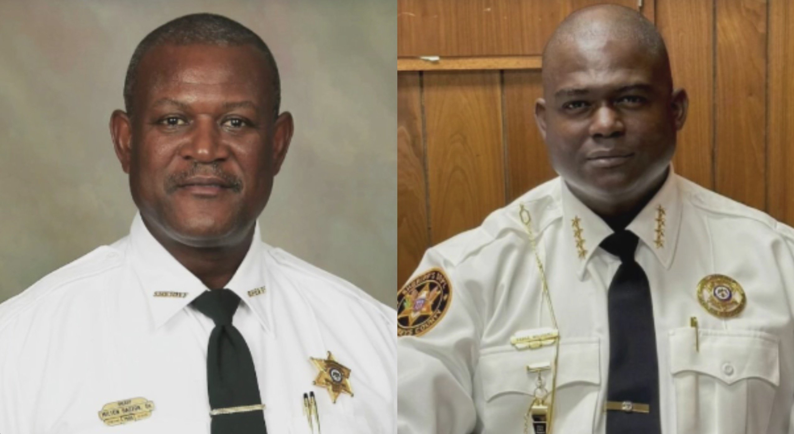 Two portraits of a sheriff in uniform, showcasing leadership and authority in law enforcement settings.