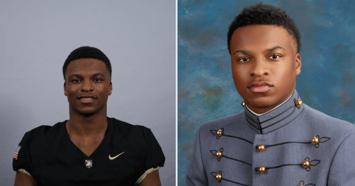 Portrait of a young athlete in a football uniform alongside a formal graduation photo, showcasing his dual identity as a sportsman and a scholar.