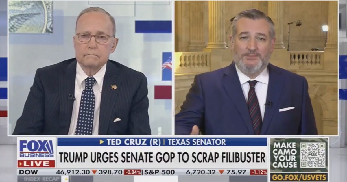 Ted Cruz discusses Trump's call for Senate Republicans to eliminate the filibuster during a Fox Business interview, emphasizing key political strategies and implications.