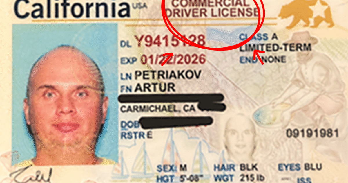 California commercial driver license featuring personal information, including name, expiration date, and physical characteristics.