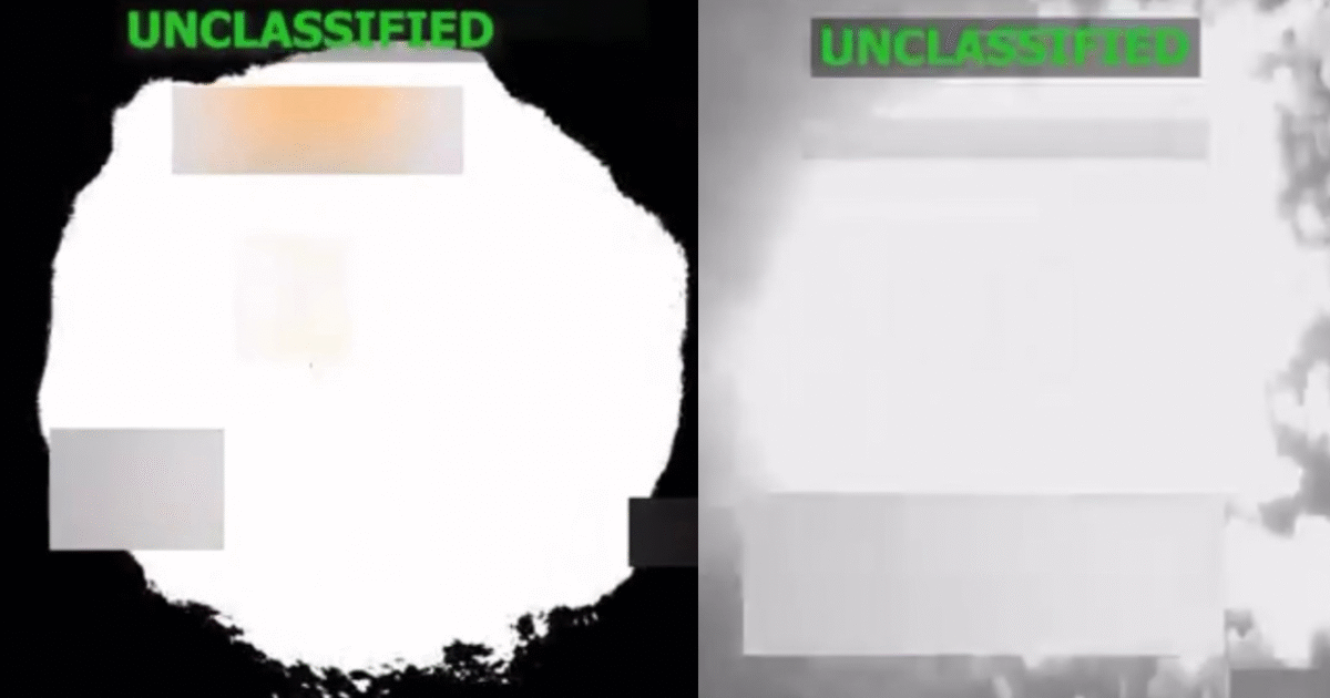 Two images labeled "UNCLASSIFIED," one featuring a bright white area and the other displaying a darker, obscured scene, suggesting a contrast in visibility or content.